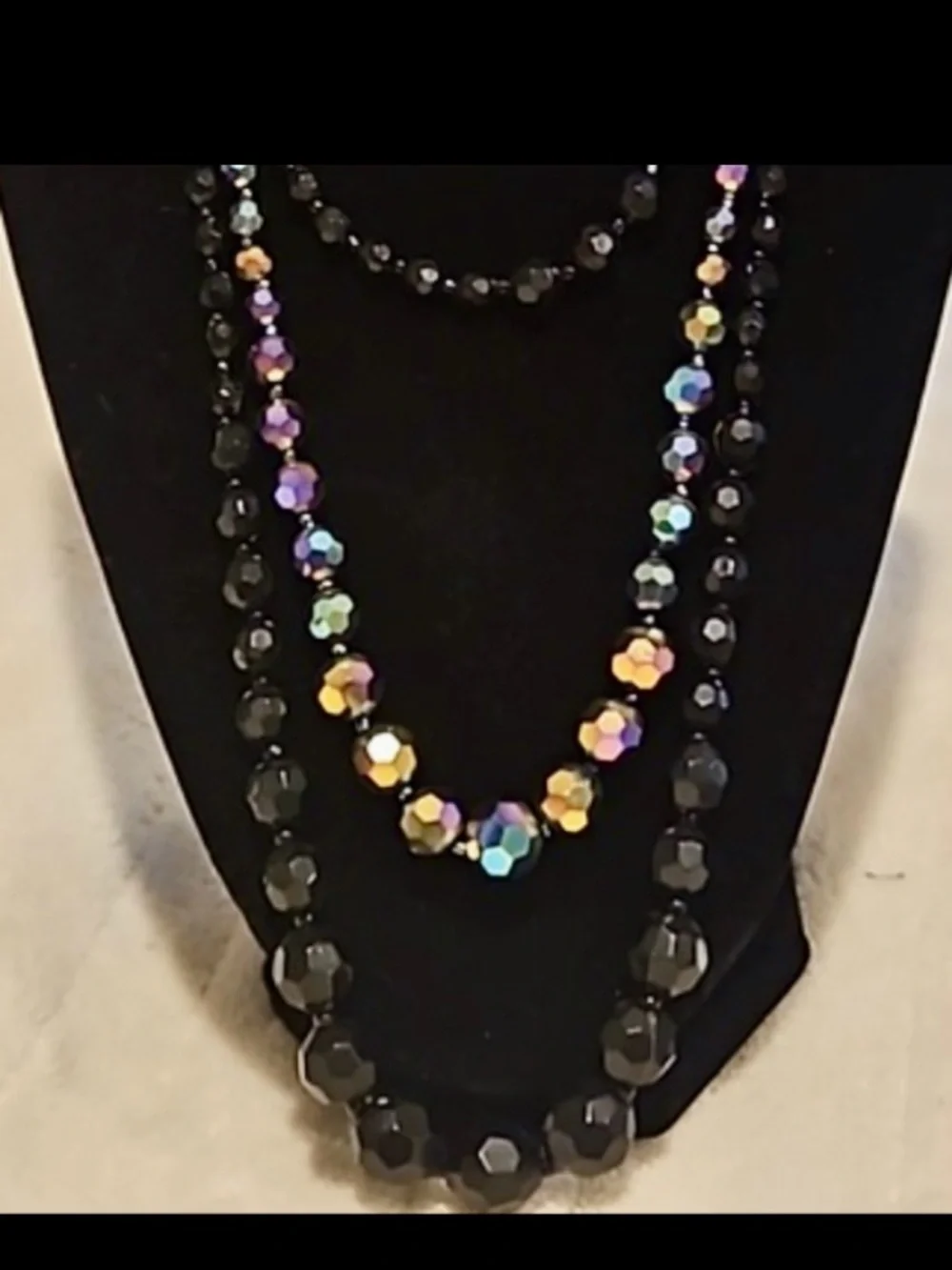 Aurora Borealis 3-strand faceted bead necklace Women’s costume jewelry